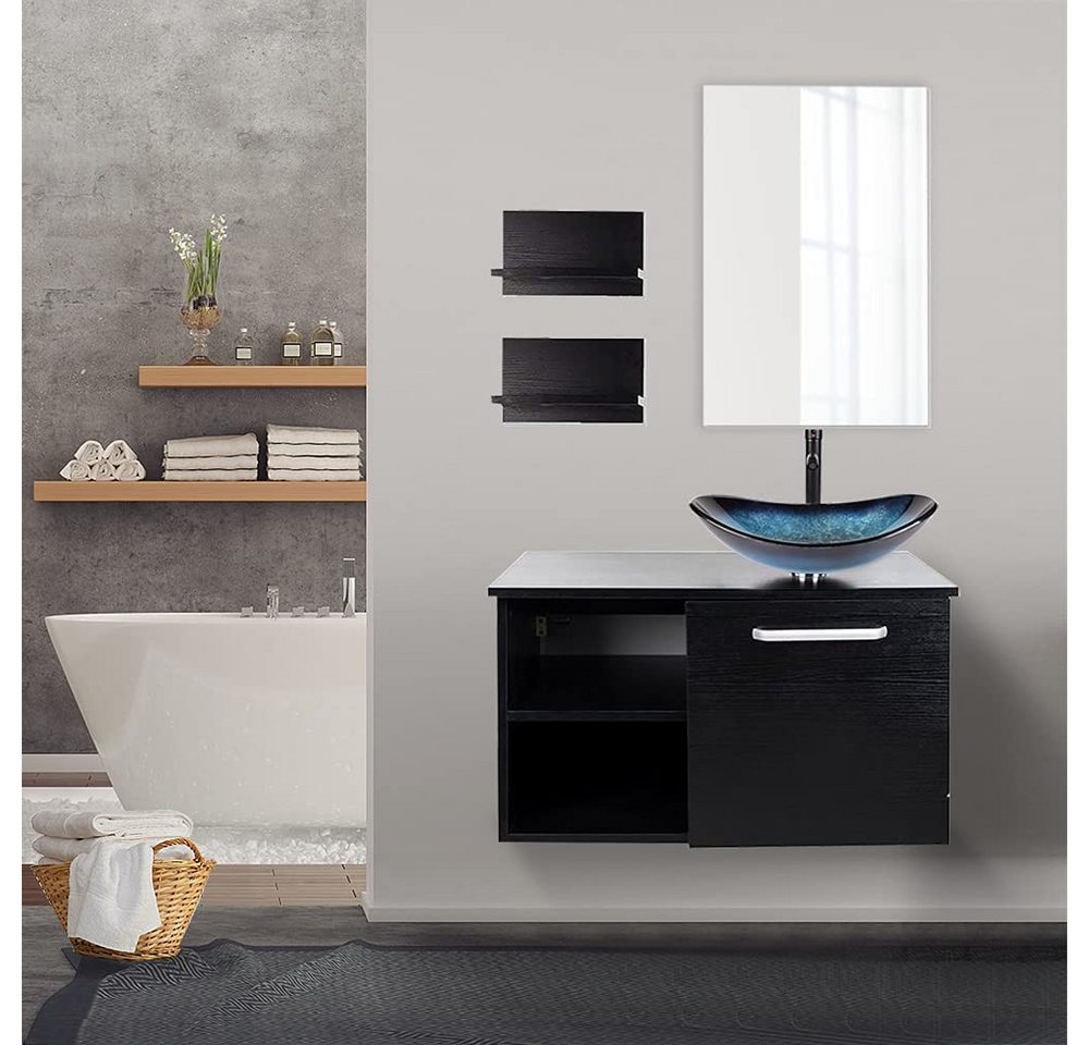 Puluomis Badezimmer-Set mit Spiegel, Badezimmerschrank mit 2 Regale ohne/mit Waschbecken Set – Bild 5 von 5