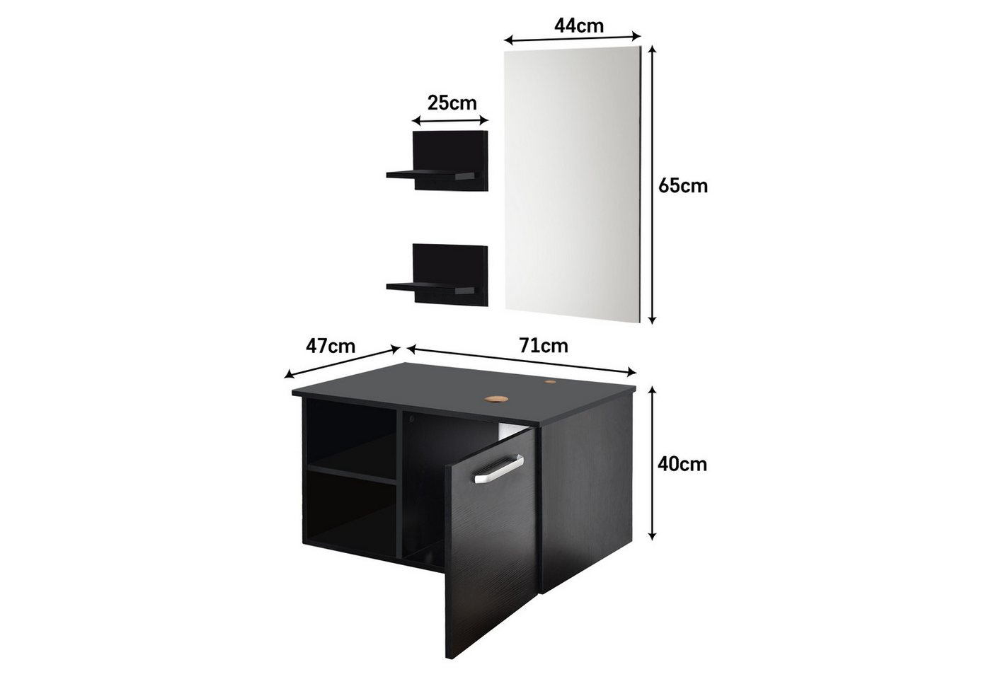 Puluomis Badezimmer-Set mit Spiegel, Badezimmerschrank mit 2 Regale ohne/mit Waschbecken Set – Bild 4 von 5