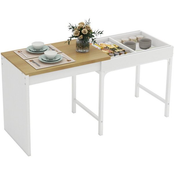 Puluomis Esstisch ausziehbar, Erweiterbarer Tisch 55x80-160cm, Klapptisch weiß natur