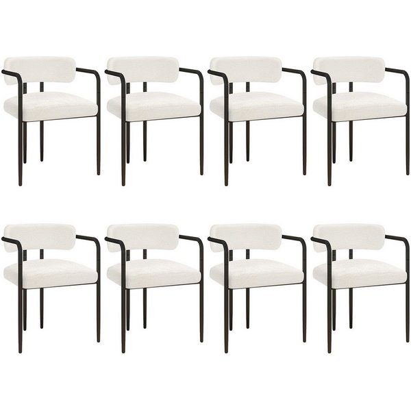 Puluomis Esszimmerstuhl mit Armlehnen, gepolsterten Sitz, Teddyfleece Bezug weiß (Set, 8 St)