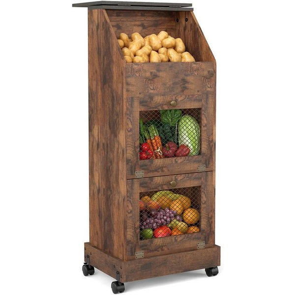 Puluomis Vorratsdose Vorratsdose Kartoffelbox, Gemüsebox mit Rollen, Kartoffelkiste, (Gemüsebehälter mit Belüftung und Brotfach, Aufbewahrung von Gemüse und Obs