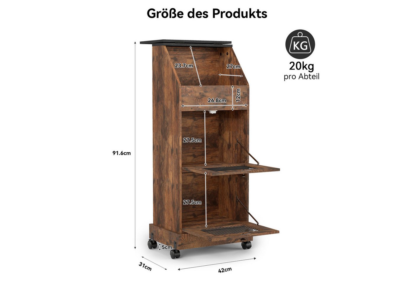 Puluomis Vorratsdose Vorratsdose Kartoffelbox, Gemüsebox mit Rollen, Kartoffelkiste, (Gemüsebehälter mit Belüftung und Brotfach, Aufbewahrung von Gemüse und Obs – Bild 3 von 5