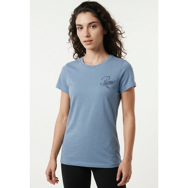 PUMA T-Shirt ESS SCRIPT TEE Regular Fit, sportlicher Stil, mit Grafikstickerei und Print