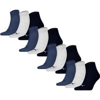 PUMA Unisex Quartersocken, 12er Pack - Quarter Plain 12P, Logo, einfarbig, Größe 43-46 in Blau