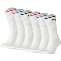 PUMA Unisex Sport-Socken, 6er Pack - Sport Crew Stripe, Tennissocken, Streifen, Größe 39-42 in Weiß