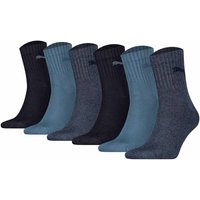 PUMA Unisex Sportsocken, 6 Paar - Short Crew Socks, Tennissocken, einfarbig, Größe 47-49 in Blau