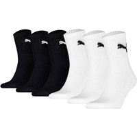 PUMA Unisex Sportsocken, 6 Paar - Short Crew Socks, Tennissocken, einfarbig, Größe 43-46 in Weiß