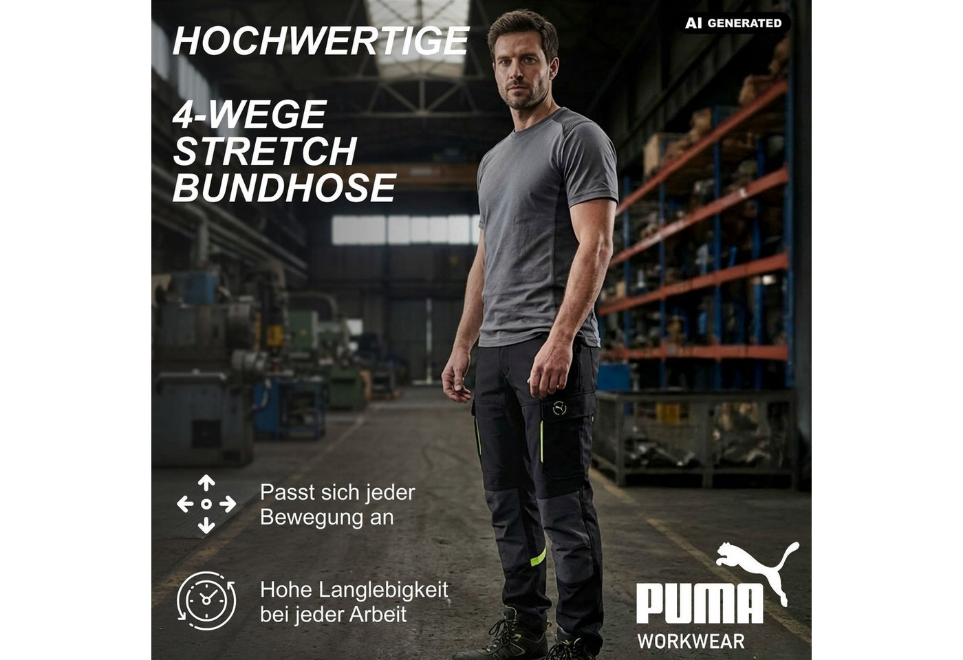PUMA Workwear Arbeitshose Herren - Mit 4-Wege Stretch - Robust - verstärkter Kniebereich Gummizug - Erhöhtes Rückenteil - Bundhose mit verlängerbarem Hosensaum – Bild 2 von 5