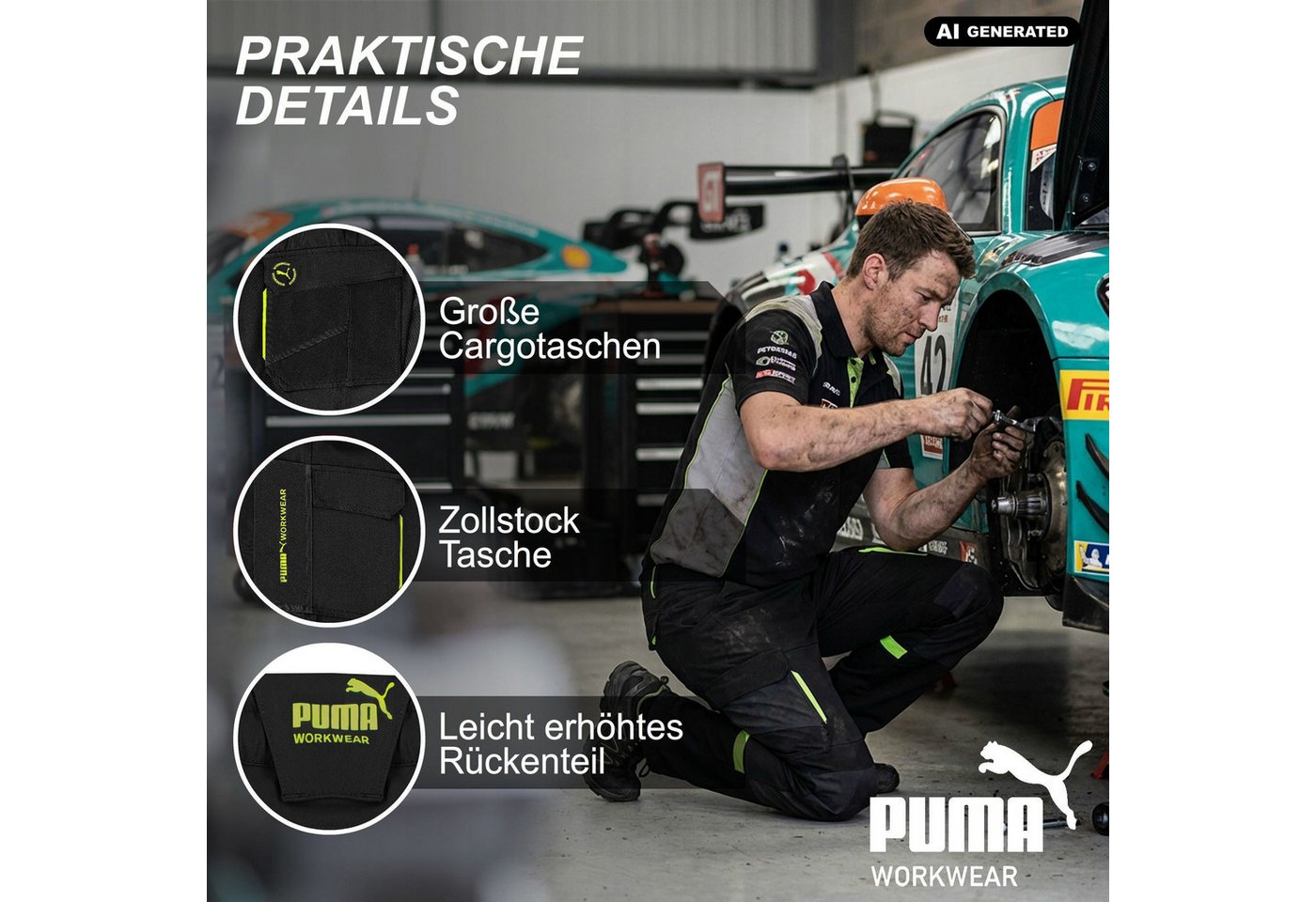 PUMA Workwear Arbeitshose Herren - Mit 4-Wege Stretch - Robust - verstärkter Kniebereich Gummizug - Erhöhtes Rückenteil - Bundhose mit verlängerbarem Hosensaum – Bild 3 von 5