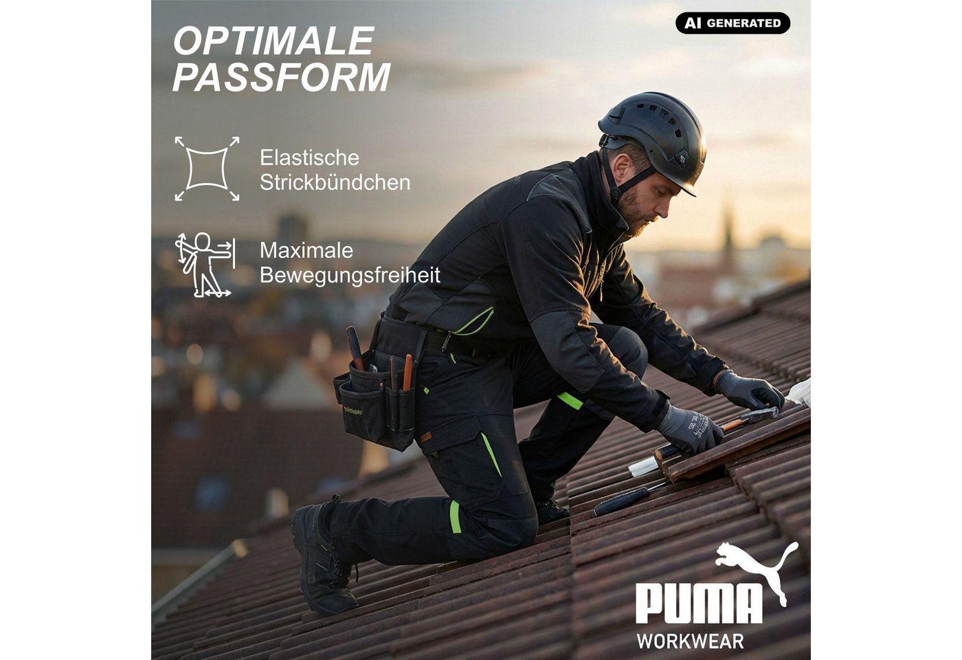 PUMA Workwear Arbeitshose Herren - Mit 4-Wege Stretch - Robust - verstärkter Kniebereich Gummizug - Erhöhtes Rückenteil - Bundhose mit verlängerbarem Hosensaum – Bild 4 von 5
