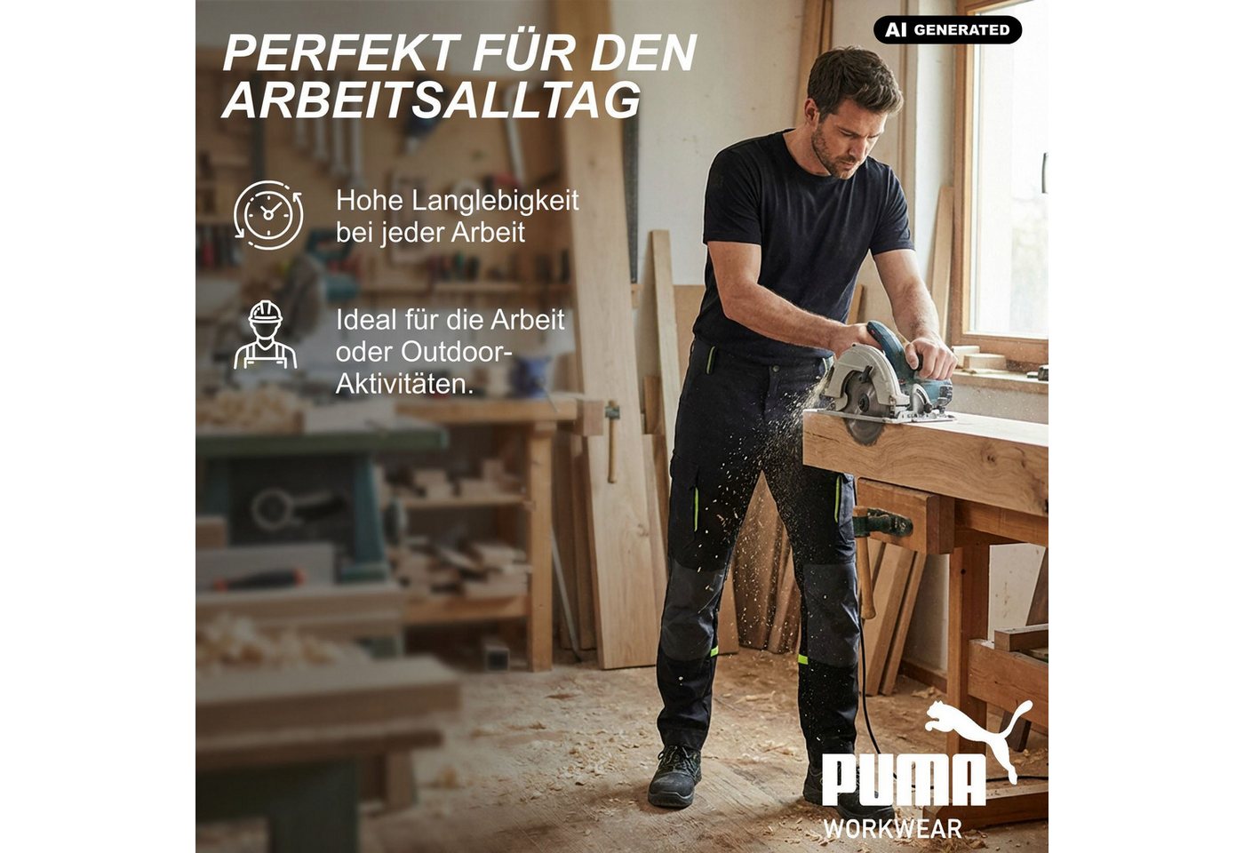 PUMA Workwear Arbeitshose Herren - Mit 4-Wege Stretch - Robust - verstärkter Kniebereich Gummizug - Erhöhtes Rückenteil - Bundhose mit verlängerbarem Hosensaum – Bild 5 von 5
