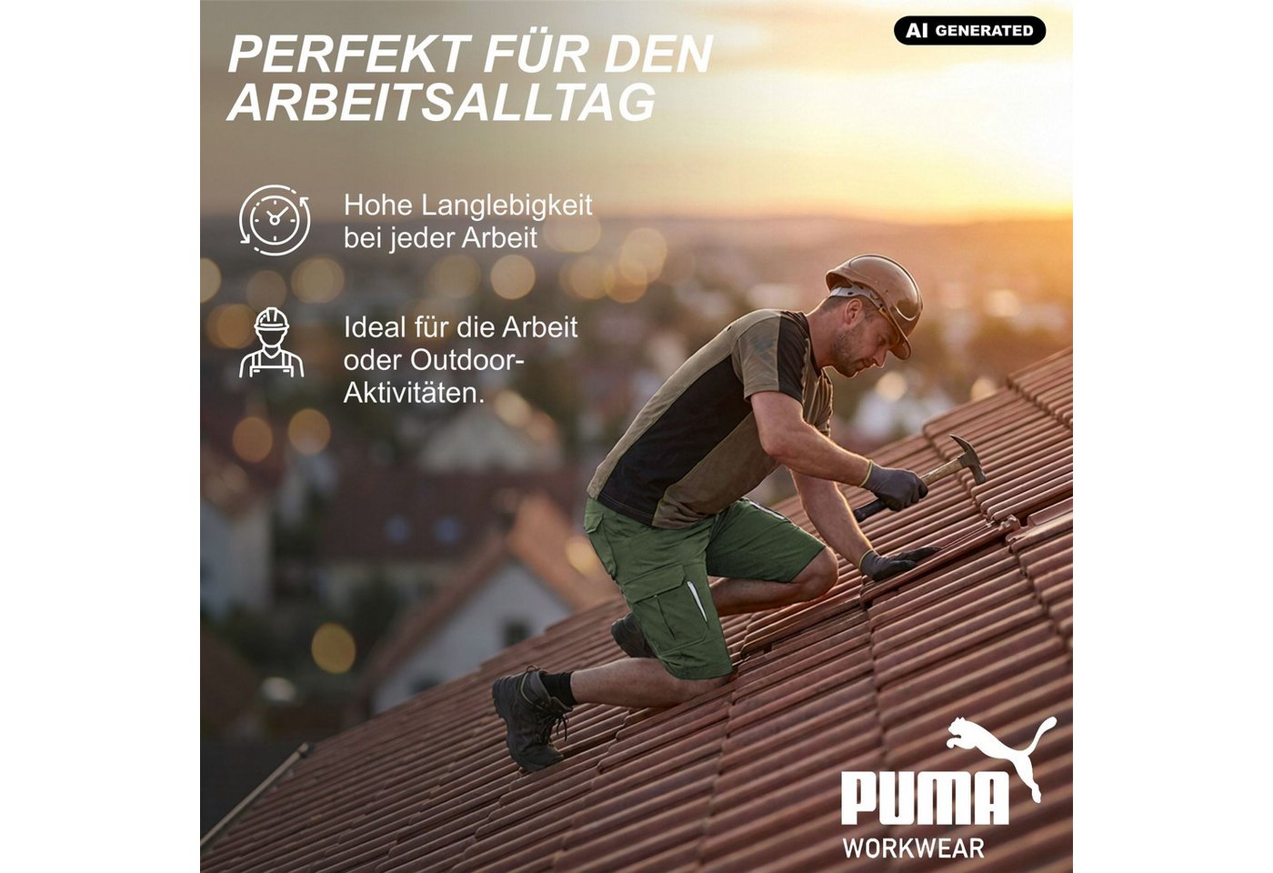 PUMA Workwear Arbeitsshorts Kurze Arbeitshose Herren - Mit 4-Wege Stretch - Erhöhtes Rückenteil Robust mit verstärkten Taschen durch 100% Nylon - Gummizug im Bu – Bild 5 von 5