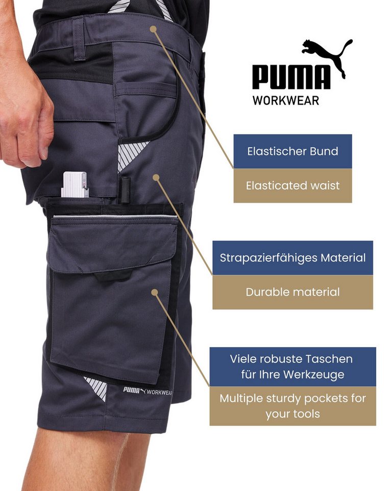 PUMA Workwear Arbeitsshorts PRECISION X - kurze Arbeitshose Herren - Bequeme Passform Robustes und flexibles Material mit Reflektoren - Praktische Taschen – Bild 3 von 5