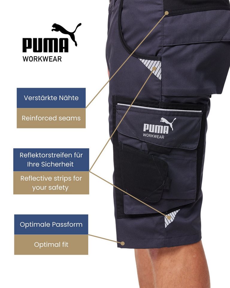 PUMA Workwear Arbeitsshorts PRECISION X - kurze Arbeitshose Herren - Bequeme Passform Robustes und flexibles Material mit Reflektoren - Praktische Taschen – Bild 4 von 5