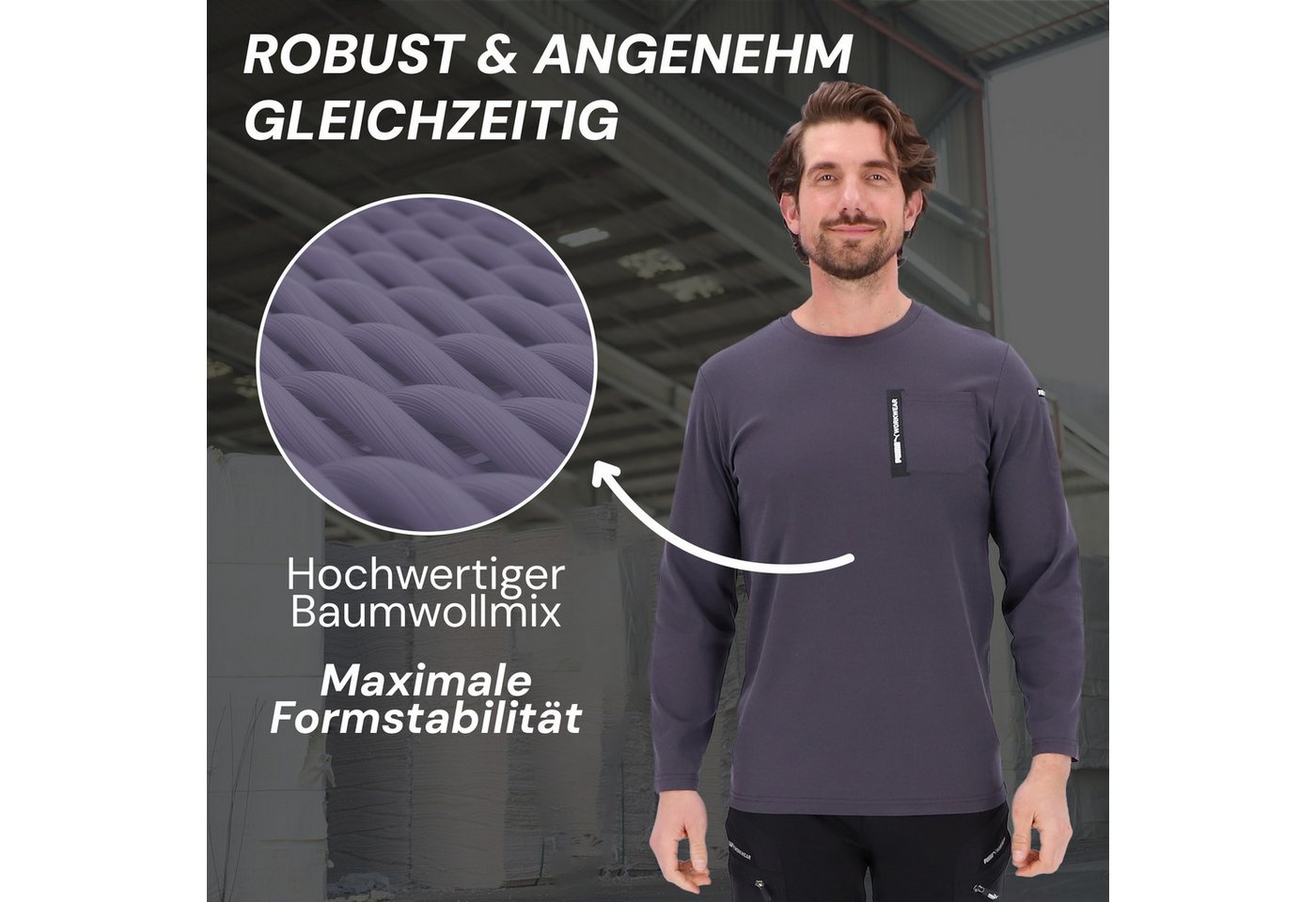 PUMA Workwear Longsleeve ADVANCED Langarm Shirt Herren mit Utility Fach am Oberarm Robustes und atmungsaktives Gewebe - Für Handwerk und Logistik – Bild 2 von 5