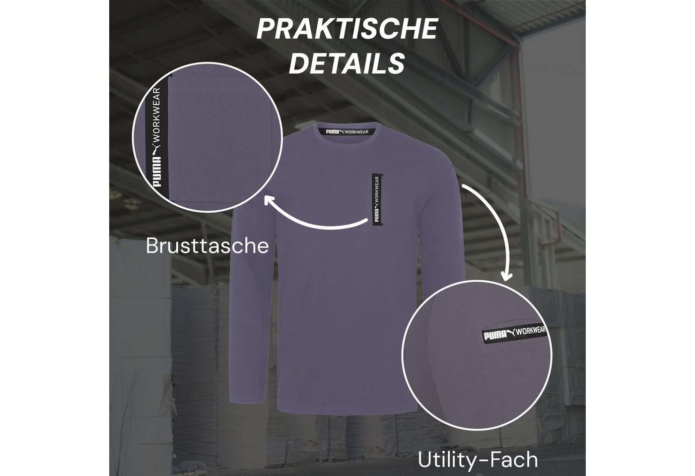 PUMA Workwear Longsleeve ADVANCED Langarm Shirt Herren mit Utility Fach am Oberarm Robustes und atmungsaktives Gewebe - Für Handwerk und Logistik – Bild 3 von 5