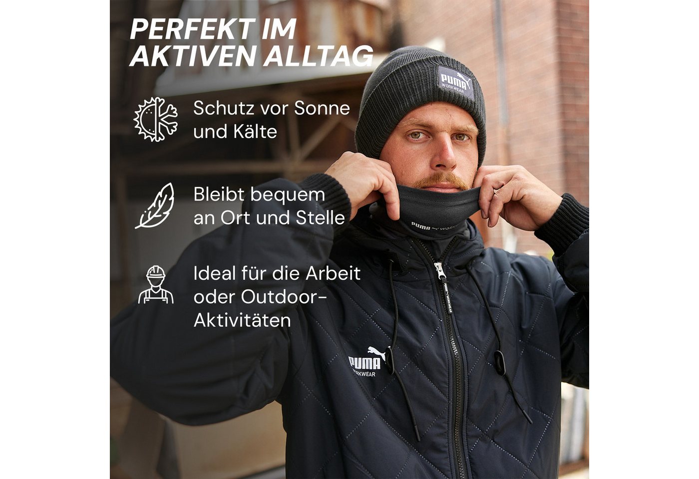 PUMA Workwear Multifunktionstuch - Schlauchschal, Halswärmer - Winddicht - Ideal für die Outdoor Arbeit, Schutz vor UV, Insekten, Wind, Staub und verhindert Bri – Bild 4 von 5