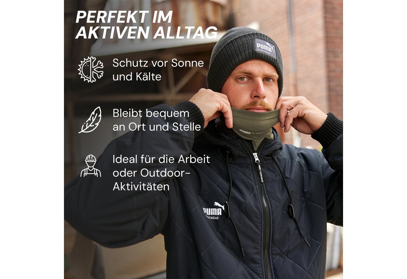 PUMA Workwear Multifunktionstuch - Schlauchschal, Halswärmer - Winddicht - Ideal für die Outdoor Arbeit, Schutz vor UV, Insekten, Wind, Staub und verhindert Bri – Bild 4 von 5