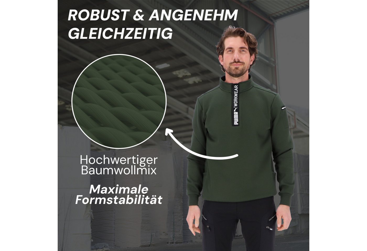 PUMA Workwear Sweatshirt ADVANCED Herren Pullover mit Reißverschluss mit Utility Fach Robustes und atmungsaktives Gewebe - Für Handwerk und Logistik – Bild 2 von 5