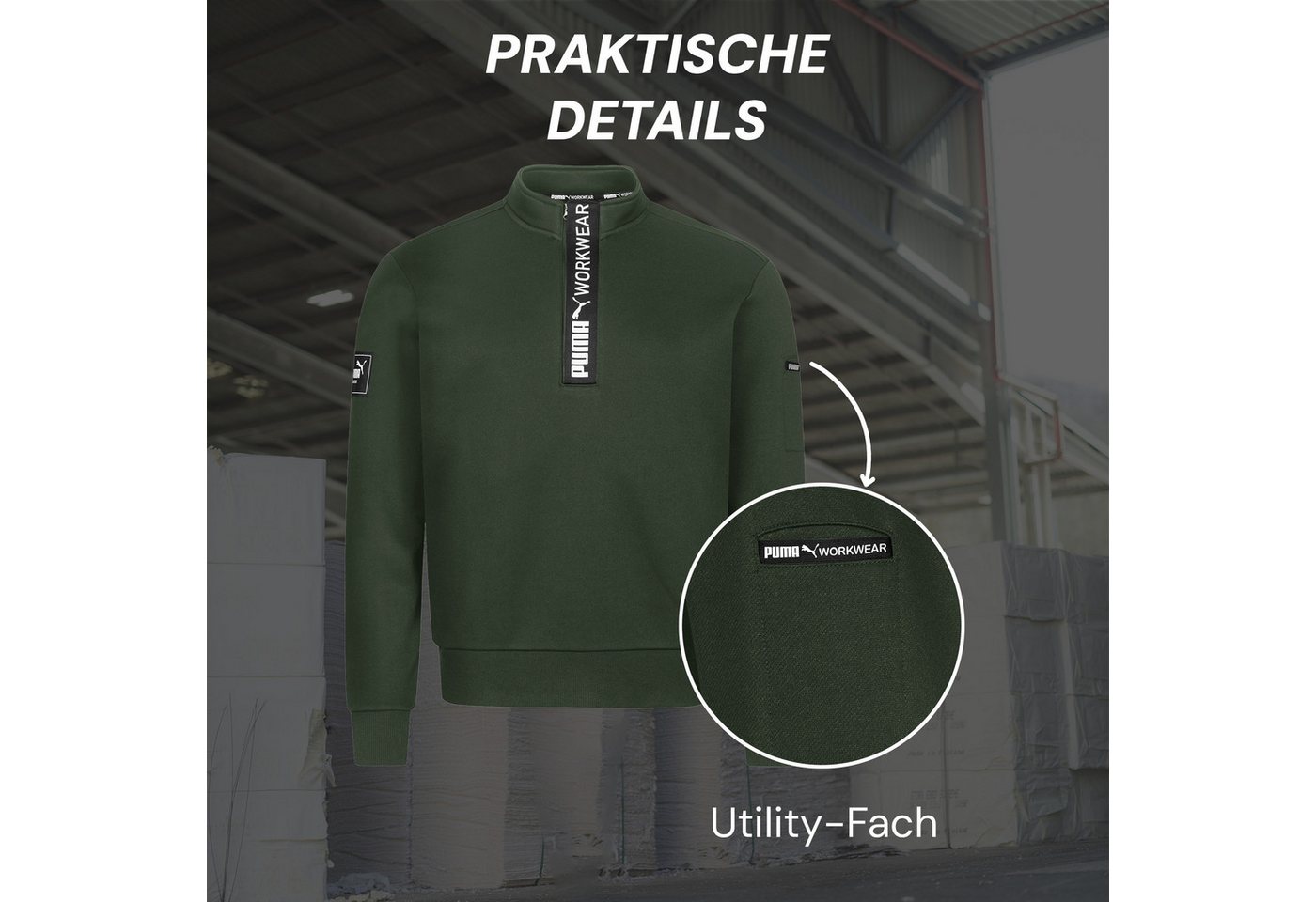 PUMA Workwear Sweatshirt ADVANCED Herren Pullover mit Reißverschluss mit Utility Fach Robustes und atmungsaktives Gewebe - Für Handwerk und Logistik – Bild 3 von 5