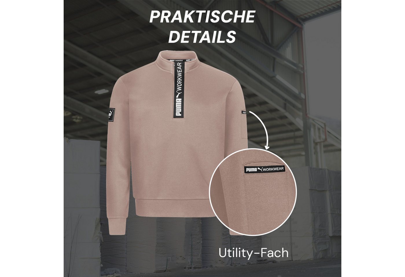 PUMA Workwear Sweatshirt ADVANCED Herren Pullover mit Reißverschluss mit Utility Fach Robustes und atmungsaktives Gewebe - Für Handwerk und Logistik – Bild 3 von 5
