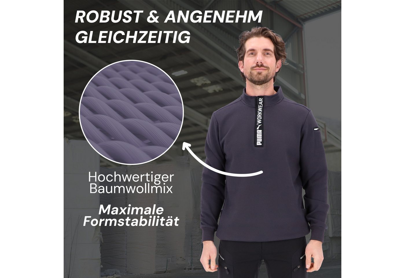PUMA Workwear Sweatshirt ADVANCED Herren Pullover mit Reißverschluss mit Utility Fach Robustes und atmungsaktives Gewebe - Für Handwerk und Logistik – Bild 2 von 5