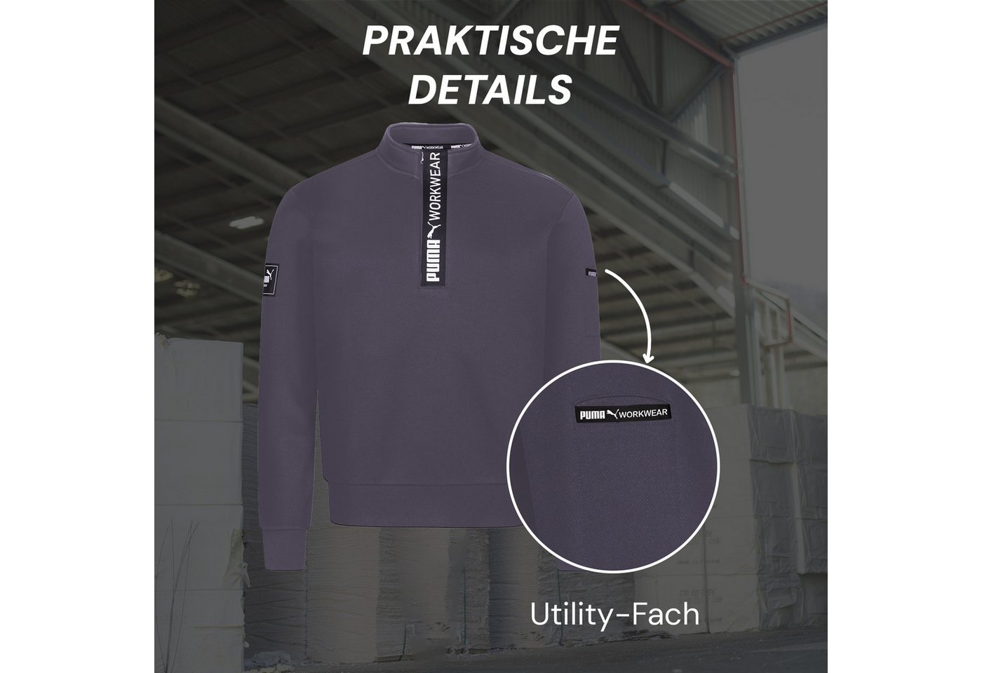 PUMA Workwear Sweatshirt ADVANCED Herren Pullover mit Reißverschluss mit Utility Fach Robustes und atmungsaktives Gewebe - Für Handwerk und Logistik – Bild 3 von 5