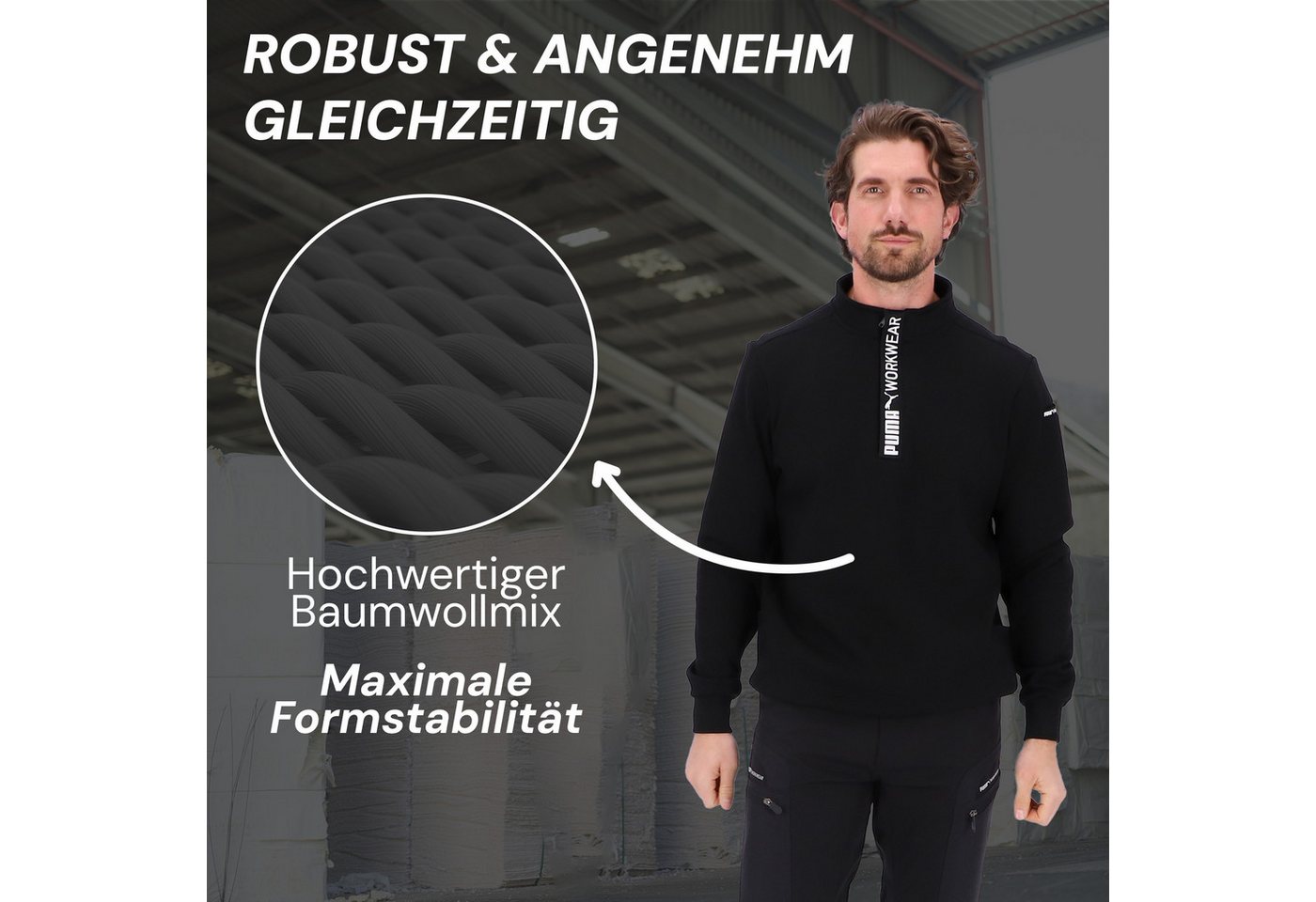 PUMA Workwear Sweatshirt ADVANCED Herren Pullover mit Reißverschluss mit Utility Fach Robustes und atmungsaktives Gewebe - Für Handwerk und Logistik – Bild 2 von 5