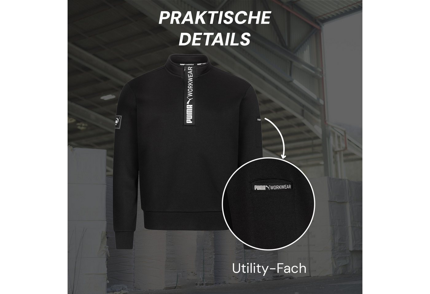 PUMA Workwear Sweatshirt ADVANCED Herren Pullover mit Reißverschluss mit Utility Fach Robustes und atmungsaktives Gewebe - Für Handwerk und Logistik – Bild 3 von 5
