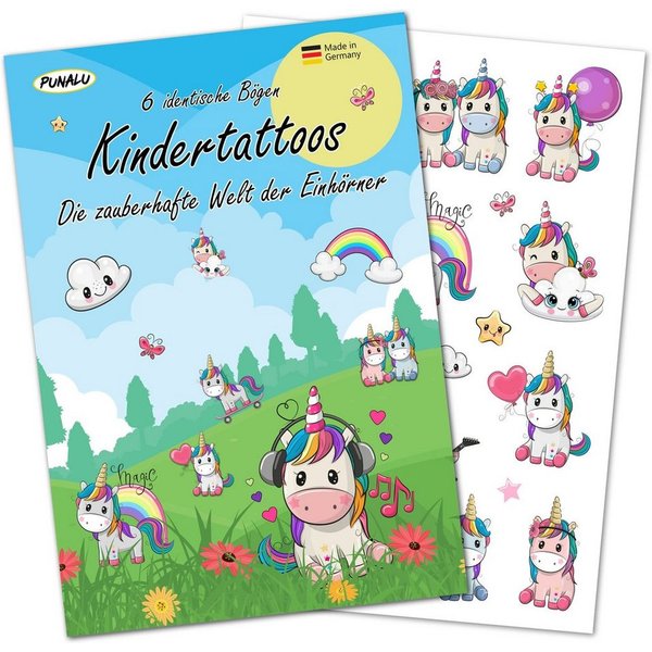PUNALU Kindertattoo Einhorn Kindertattoos, Temporäre Tattoos für Kinder - Einhörner, hautfreundlich