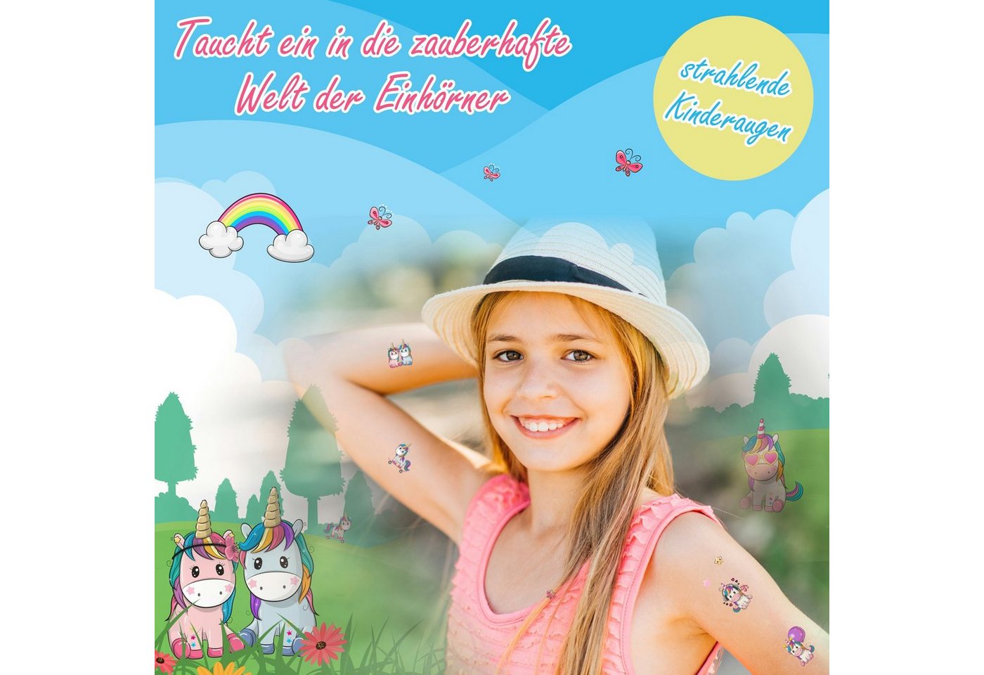 PUNALU Kindertattoo Einhorn Kindertattoos, Temporäre Tattoos für Kinder - Einhörner, hautfreundlich – Bild 5 von 5