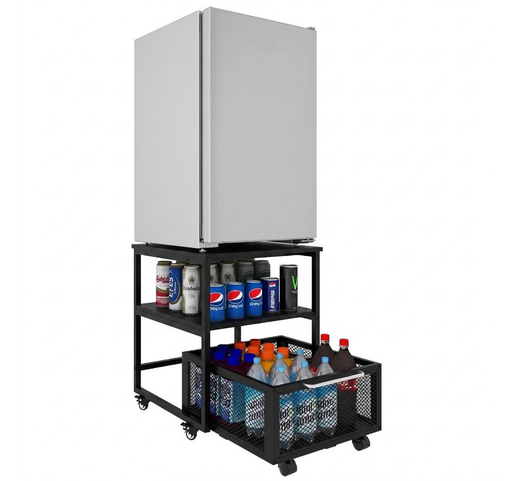 PUNCIA Beistelltisch mit Rollen und Metallkorb, 3-Stüfiger Kühlschrankständer, 50x50x60cm (1-St), Rollwagen mit Schublade, Küchenorganizer-Set – Bild 3 von 5
