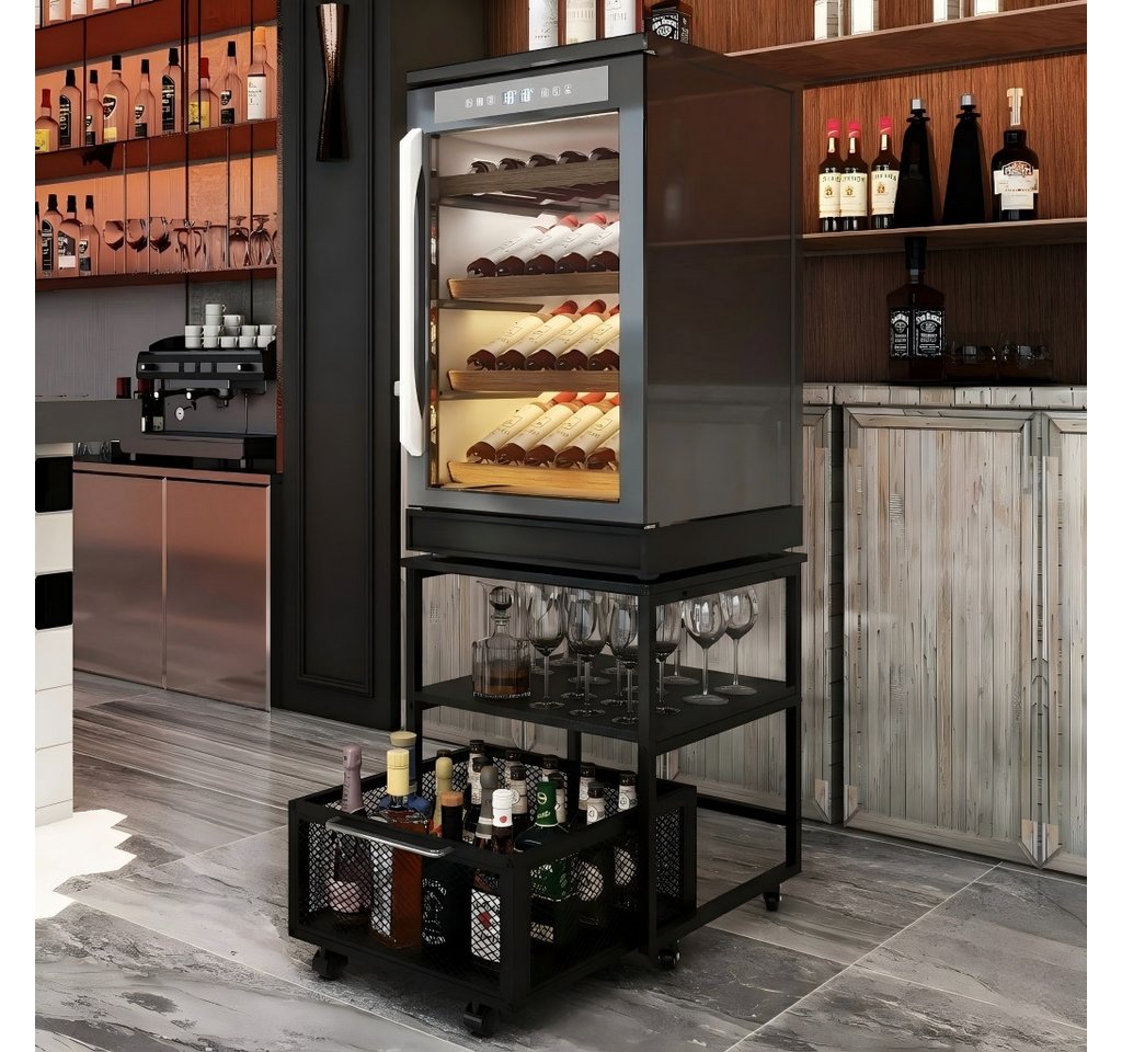 PUNCIA Beistelltisch mit Rollen und Metallkorb, 3-Stüfiger Kühlschrankständer, 50x50x60cm (1-St), Rollwagen mit Schublade, Küchenorganizer-Set – Bild 4 von 5