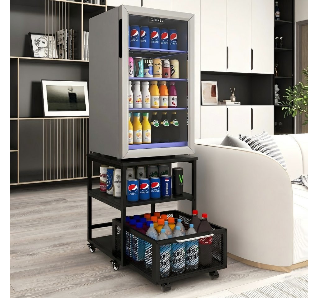PUNCIA Beistelltisch mit Rollen und Metallkorb, 3-Stüfiger Kühlschrankständer, 50x50x60cm (1-St), Rollwagen mit Schublade, Küchenorganizer-Set – Bild 5 von 5
