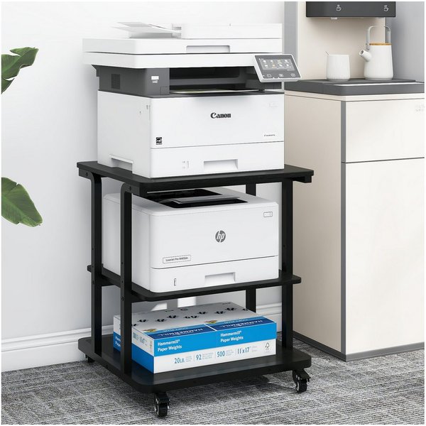 PUNCIA Druckertisch mit 3 Ebenen, Druckerständer mit Rollen – Mobiler Druckerwagen (1-St), Stabiler Mehrzwecktisch mit verstellbarer Etage, 60 × 50 × 67 cm