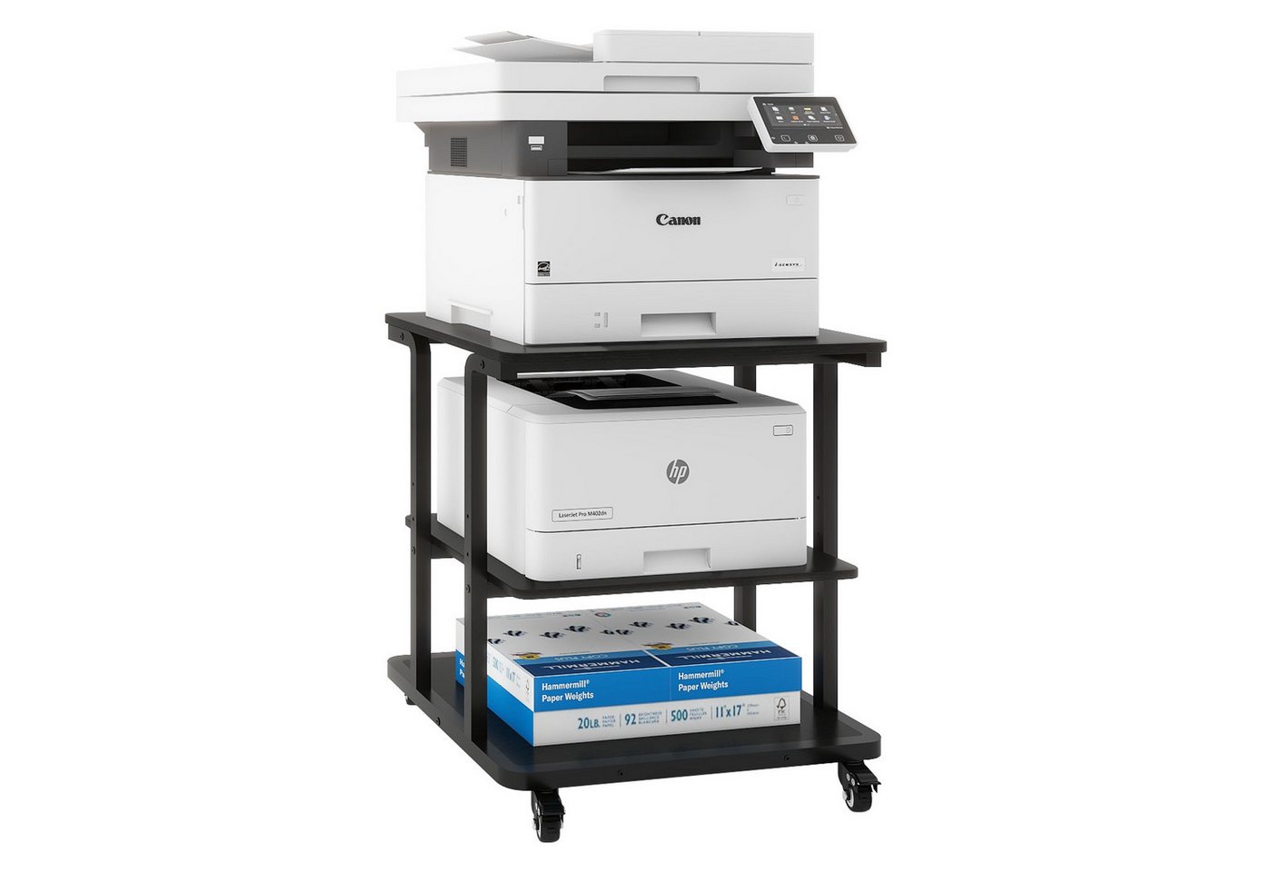 PUNCIA Druckertisch mit 3 Ebenen, Druckerständer mit Rollen – Mobiler Druckerwagen (1-St), Stabiler Mehrzwecktisch mit verstellbarer Etage, 60 × 50 × 67 cm – Bild 3 von 5
