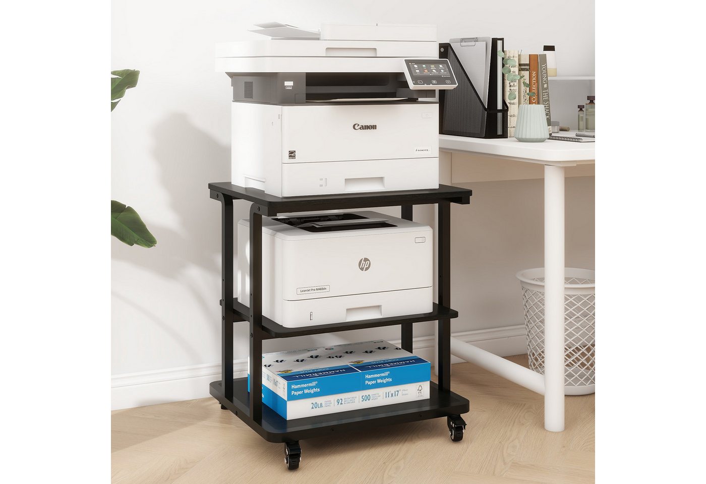 PUNCIA Druckertisch mit 3 Ebenen, Druckerständer mit Rollen – Mobiler Druckerwagen (1-St), Stabiler Mehrzwecktisch mit verstellbarer Etage, 60 × 50 × 67 cm – Bild 4 von 5