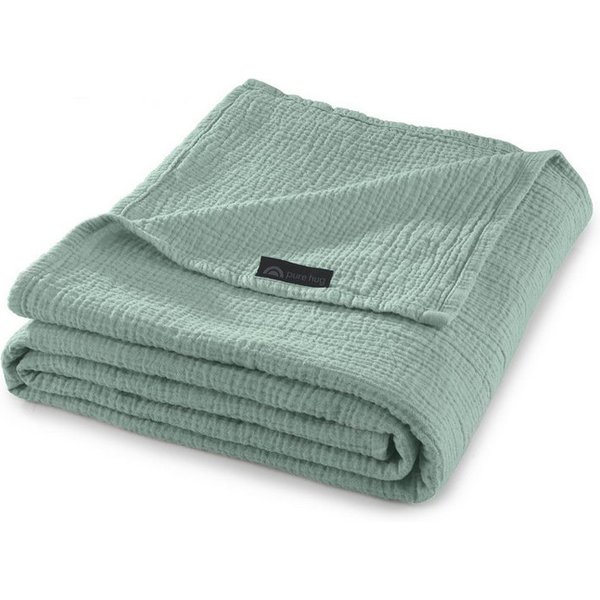 Wolldecke Set Musselin 150x200 Design Matcha Gruen, pure hug, Sommer Geschenke Idee Frauen Männer weich sale Reißverschluss Partner