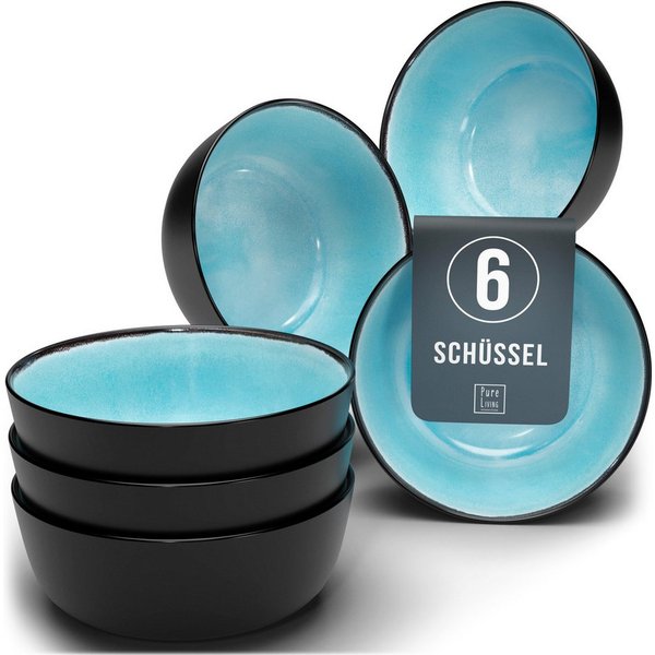 PURE LIVING INTERIOR DESIGN Geschirr-Set Ibiza, 6er-Set Müslischalen, 16 cm, Aquamarin (6-tlg), 6 Personen, Steingut