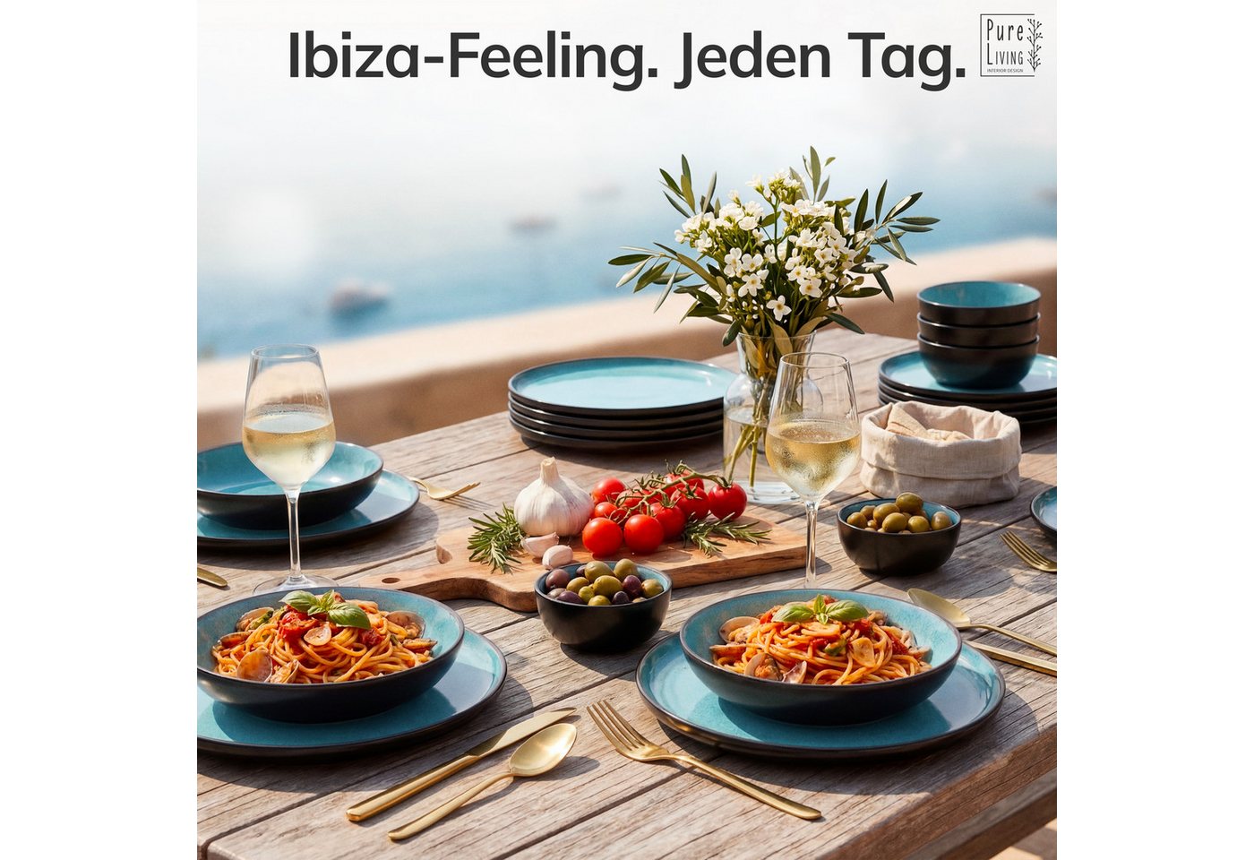 PURE LIVING INTERIOR DESIGN Geschirr-Set Ibiza, 6er-Set Müslischalen, 16 cm, Aquamarin (6-tlg), 6 Personen, Steingut – Bild 2 von 5