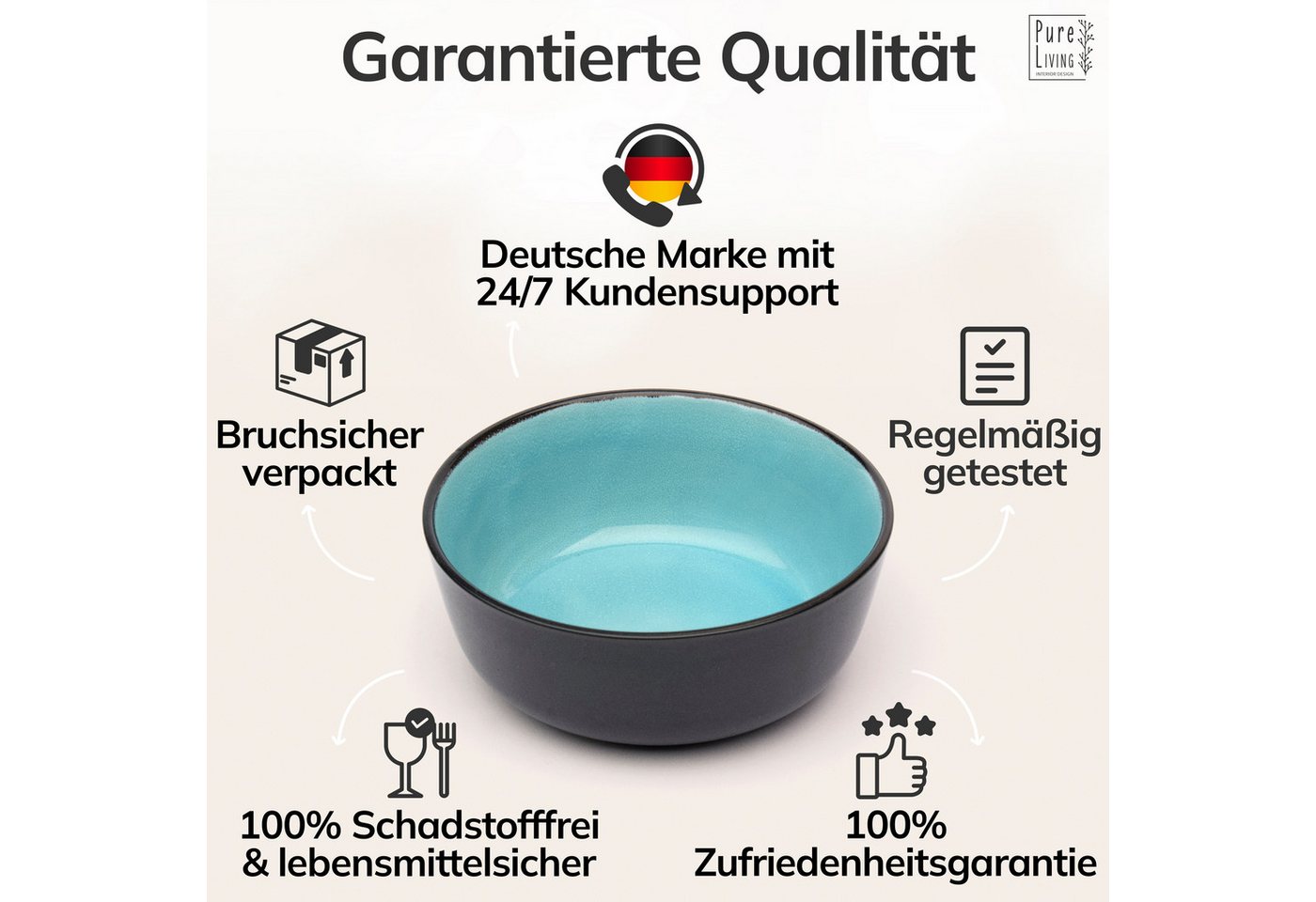 PURE LIVING INTERIOR DESIGN Geschirr-Set Ibiza, 6er-Set Müslischalen, 16 cm, Aquamarin (6-tlg), 6 Personen, Steingut – Bild 4 von 5