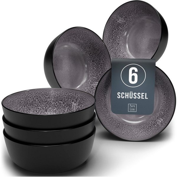 PURE LIVING INTERIOR DESIGN Geschirr-Set Ibiza, 6er-Set Müslischalen, 16 cm, Riffelstruktur, Grau (6-tlg), 6 Personen, Steingut