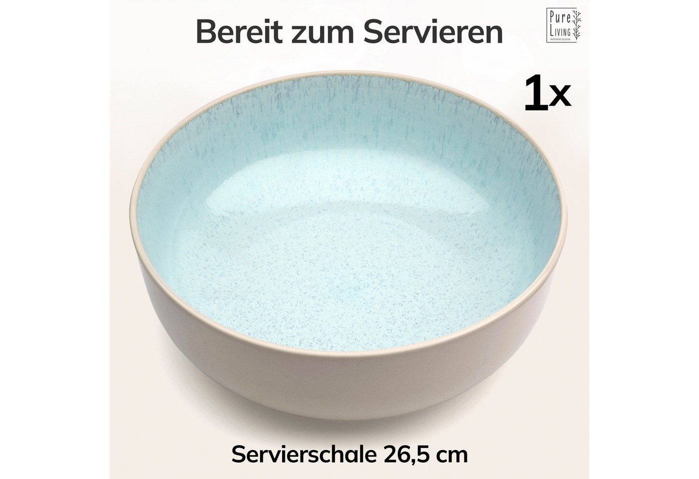 PURE LIVING INTERIOR DESIGN Geschirr-Set Ibiza, Servierschüssel, Riffelstruktur, Beige Blue (1-tlg), 1 Personen, Steingut – Bild 5 von 5