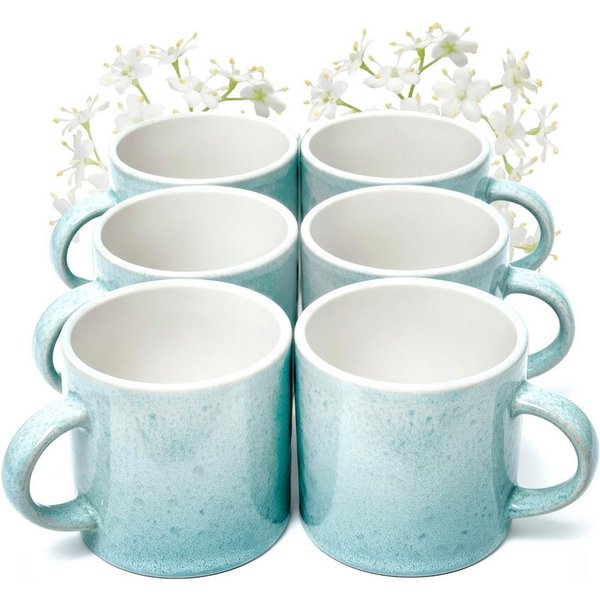 PURE LIVING INTERIOR DESIGN Geschirr-Set Ibiza Becher, 6er-Set, 350 ml, Beige Blau, Steingut (6-tlg), 6 Personen, Steingut