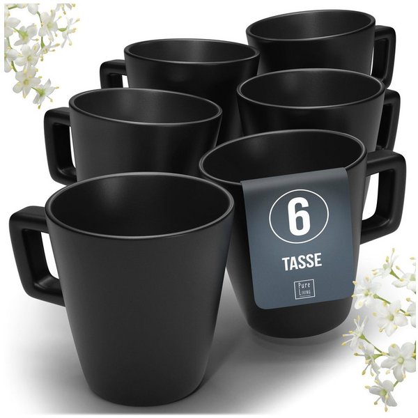 PURE LIVING INTERIOR DESIGN Geschirr-Set Manhattan Becher, 6er-Set, 290 ml, Schwarz, Steingut (6-tlg), 6 Personen, Steingut