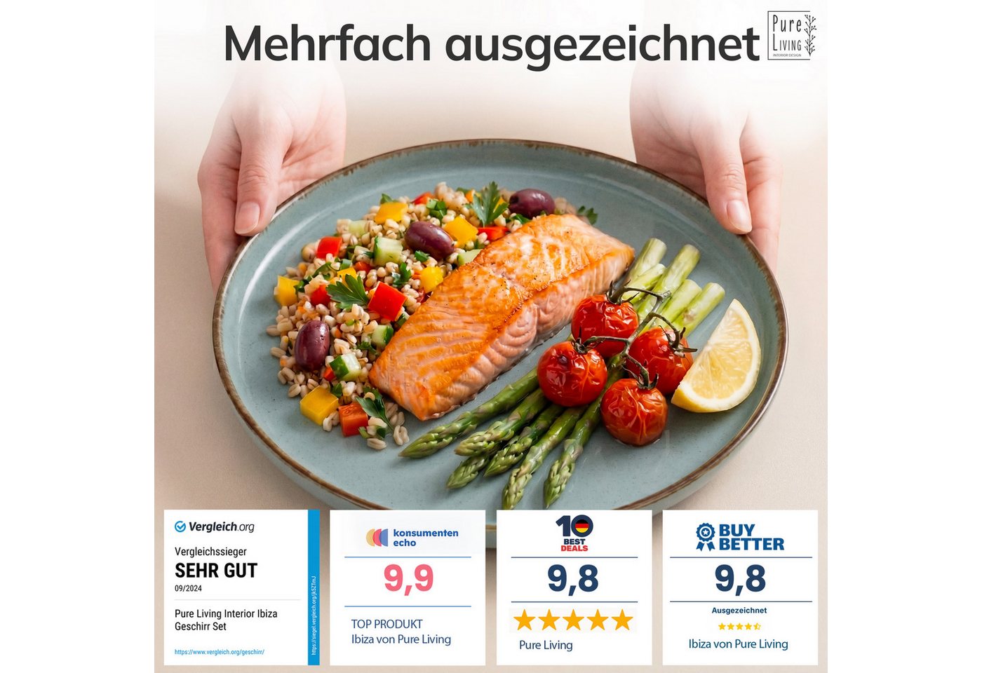 PURE LIVING INTERIOR DESIGN Geschirr-Set Rustic aus Steingut, 48-tlg., für 12 Personen, Rauchblau (48-tlg), 12 Personen, Steingut – Bild 3 von 5