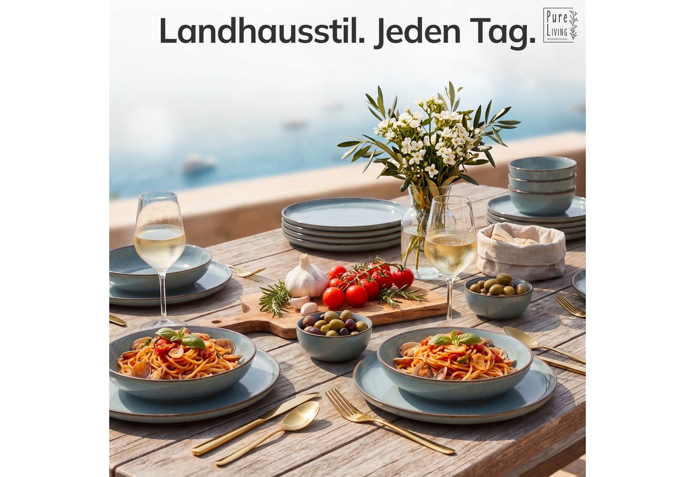 PURE LIVING INTERIOR DESIGN Geschirr-Set Rustic Becher, 6er-Set, 435 ml, Rauchblau, Steingut (6-tlg), 6 Personen, Steingut – Bild 2 von 5