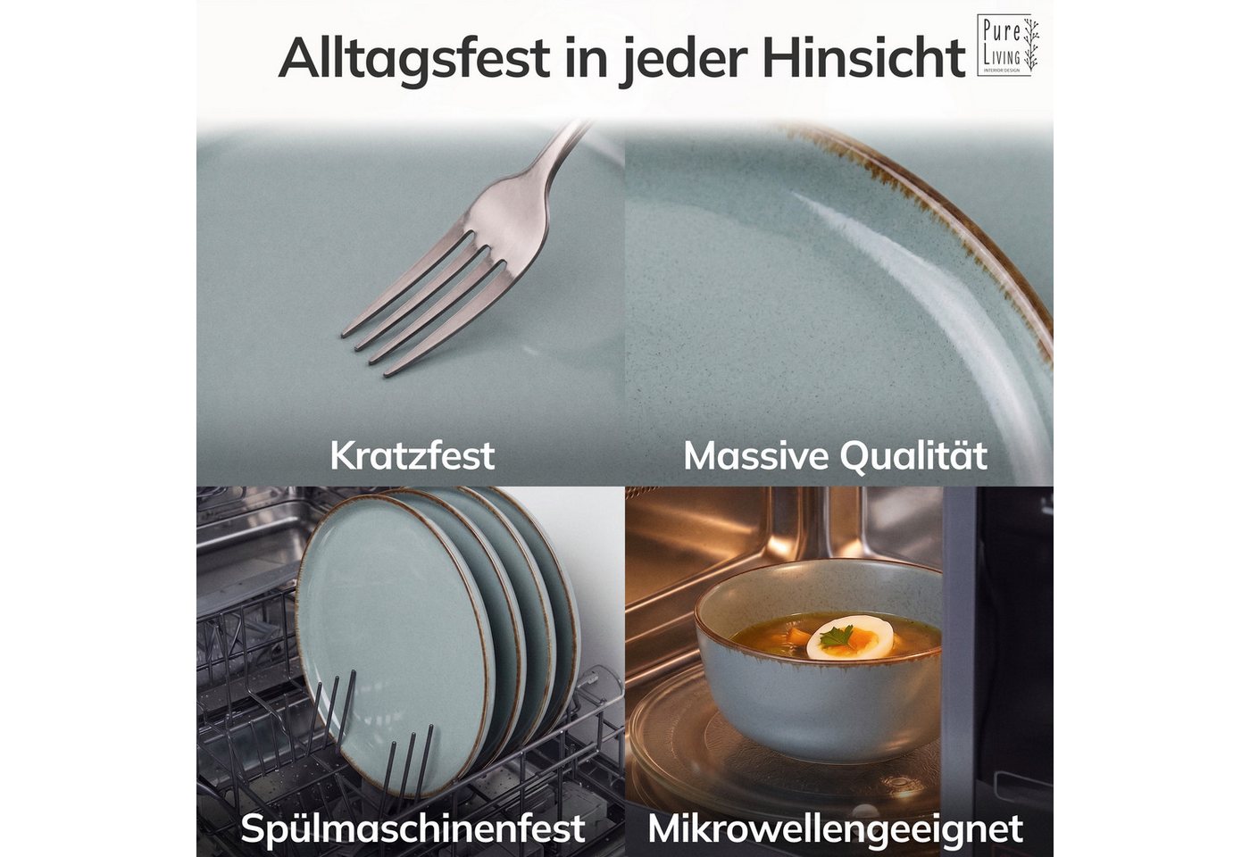 PURE LIVING INTERIOR DESIGN Geschirr-Set Rustic Becher, 6er-Set, 435 ml, Rauchblau, Steingut (6-tlg), 6 Personen, Steingut – Bild 4 von 5