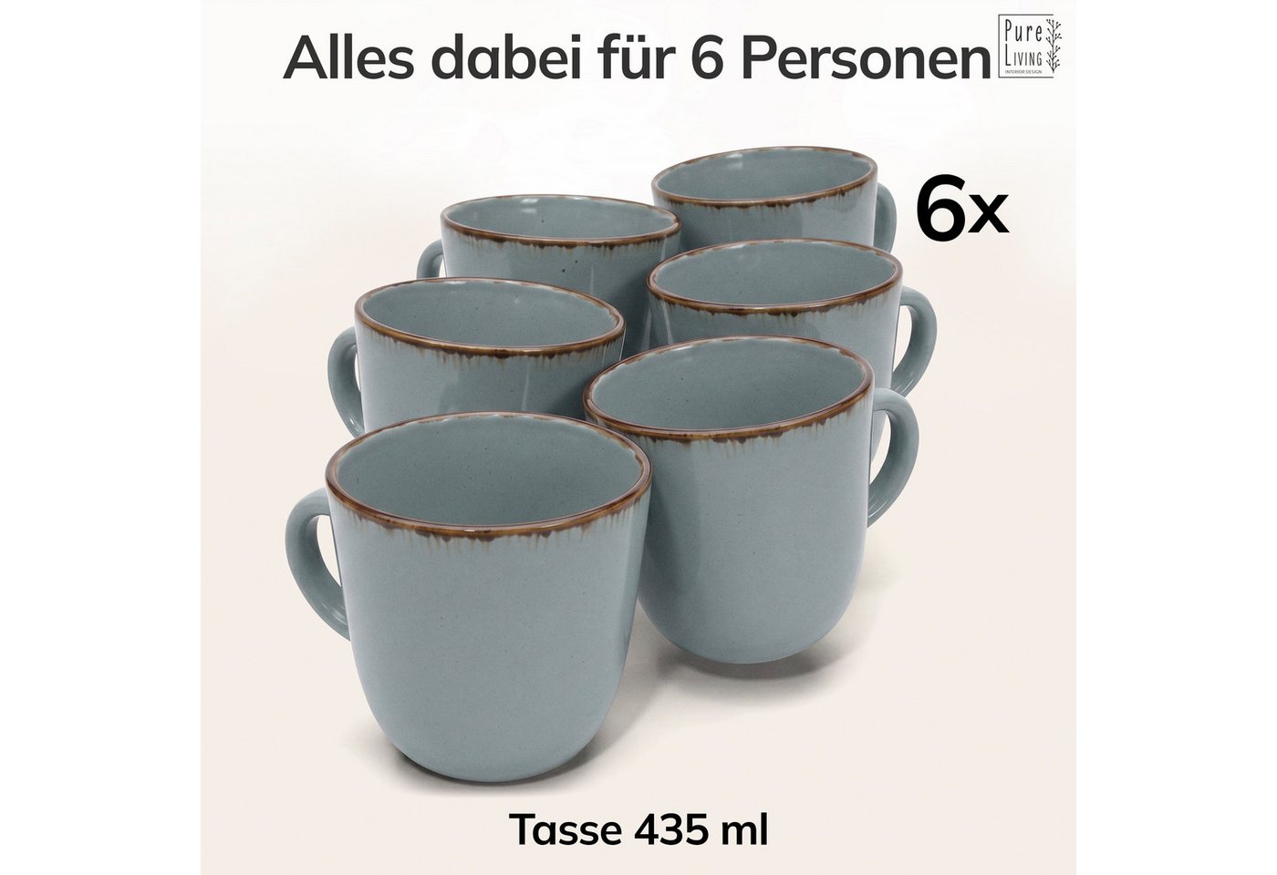 PURE LIVING INTERIOR DESIGN Geschirr-Set Rustic Becher, 6er-Set, 435 ml, Rauchblau, Steingut (6-tlg), 6 Personen, Steingut – Bild 5 von 5