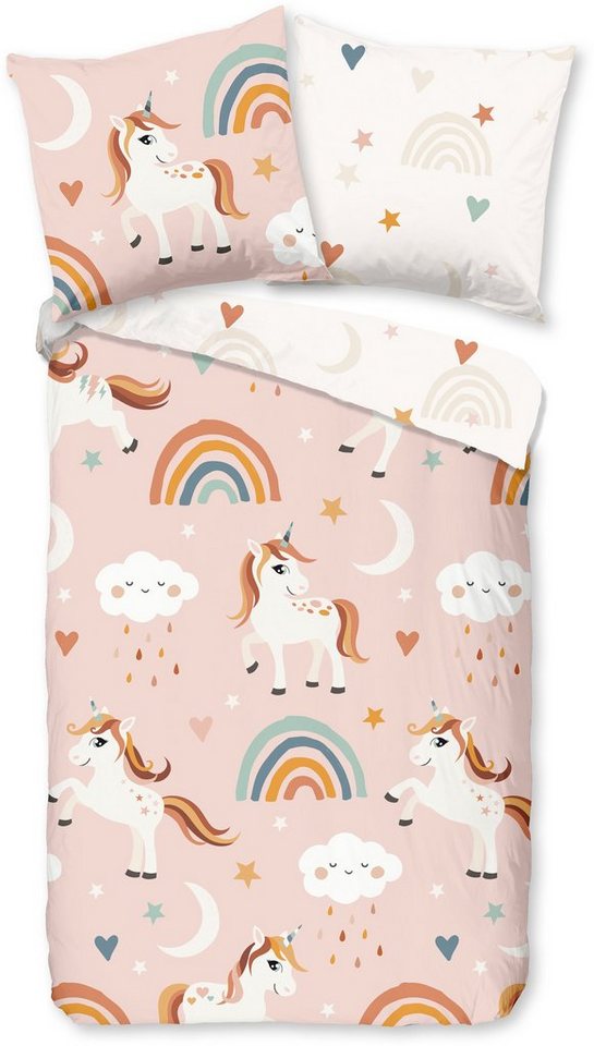 PURE luxury collection Kinderbettwäsche Aina, Microfaser, 2 teilig, 135x200, Pflegeleicht, Reißverschluss, Wendeoptik, Kind, Einhorn, Rosa – Bild 2 von 5